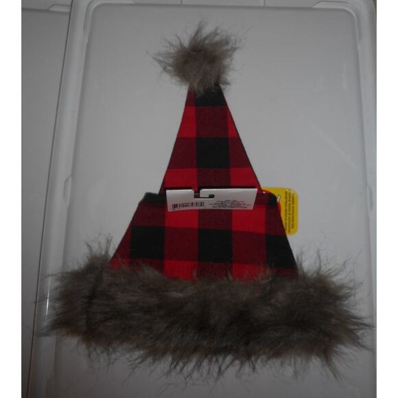 Christmas Santa Hat Large Red and Black Checkered 17″ Tall by Christmas House - Picture 2 of 2